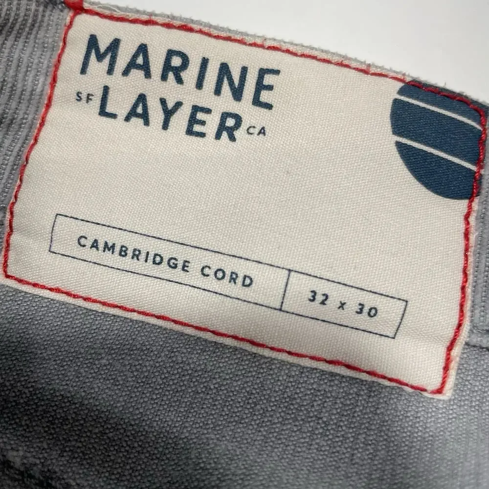 Marine Layer Pants Men’s 32 X 30 Gray Corduroy Cambridge Cord Casual Stretch